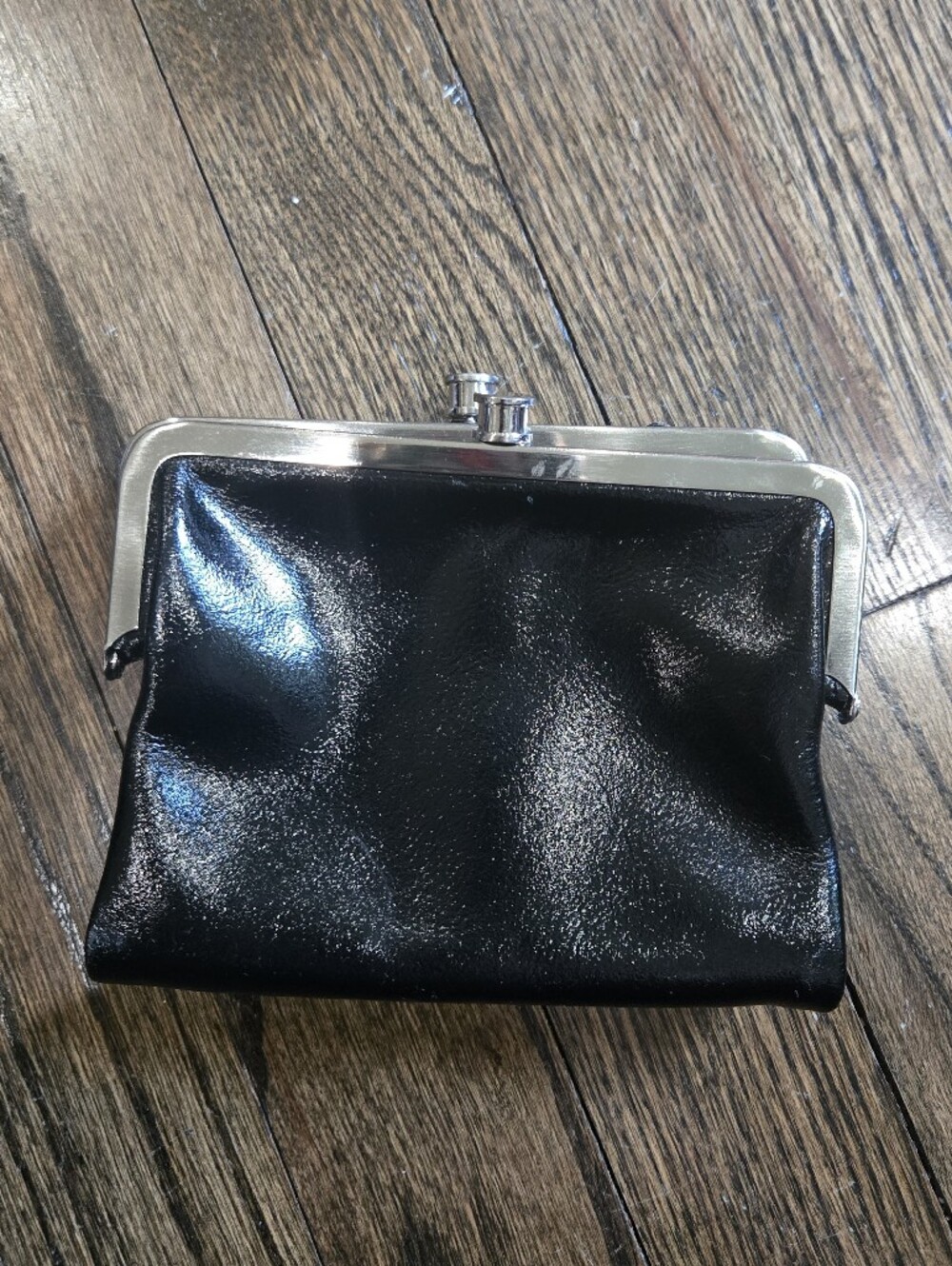 HOBO mini Lauren clutch double frame Snap wallet black leather Gingham Plaid